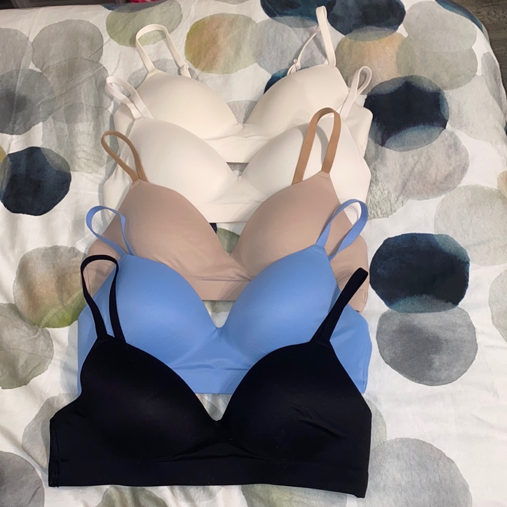 Enbliss Wireless Bra, 36B,  2 white, 1 tan, and 1 black. (4 bras) -blue bra sold